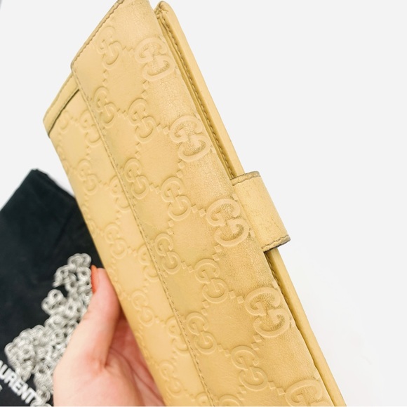 GUCCI⚡️Guccissima Pale Yellow Monogram Signoria Continental French Flap Wallet - Picture 3 of 14